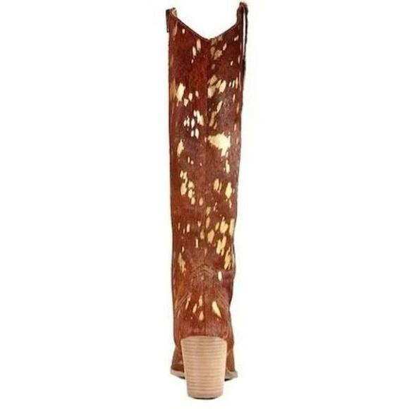 Women's Brown & Gold Speckled Heeled Cowboy Boots - Picture 3 of 6